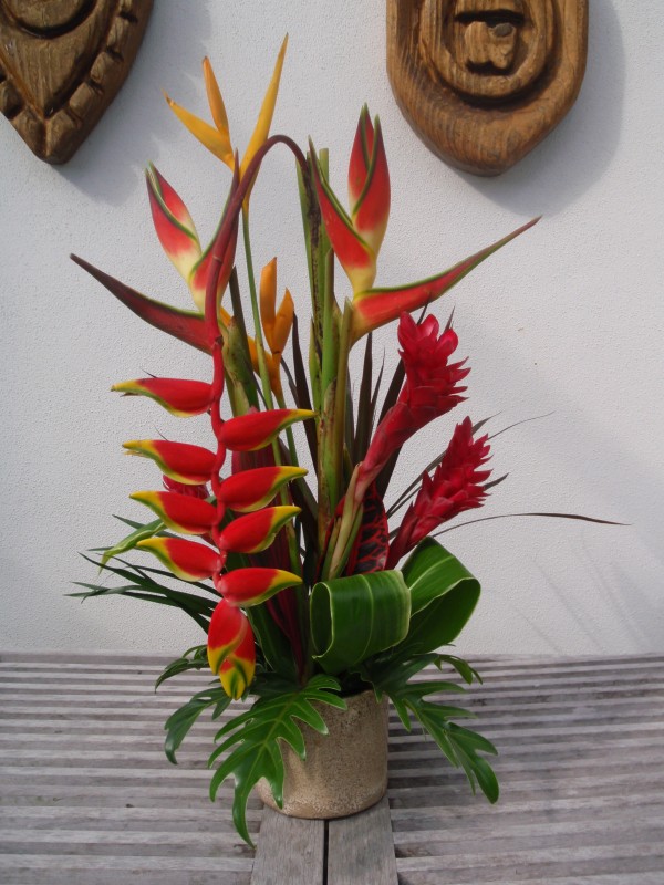 tropical cut flower arrangement